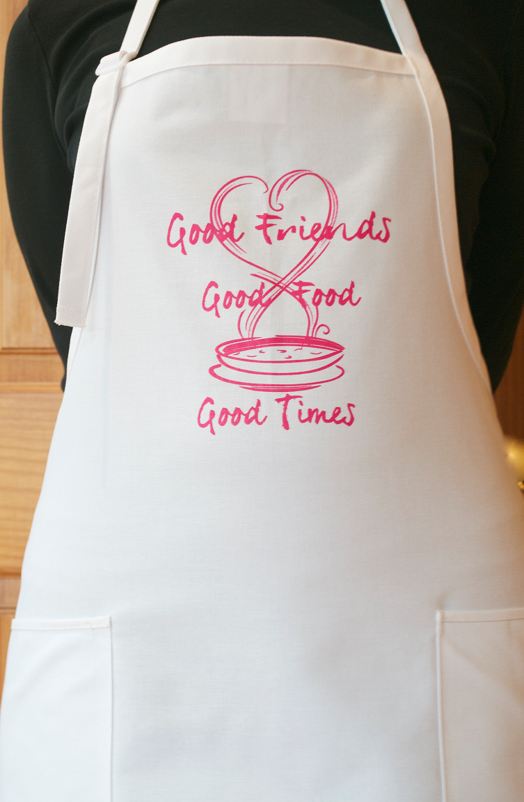 Good Friends, Good Food, Good Times apron